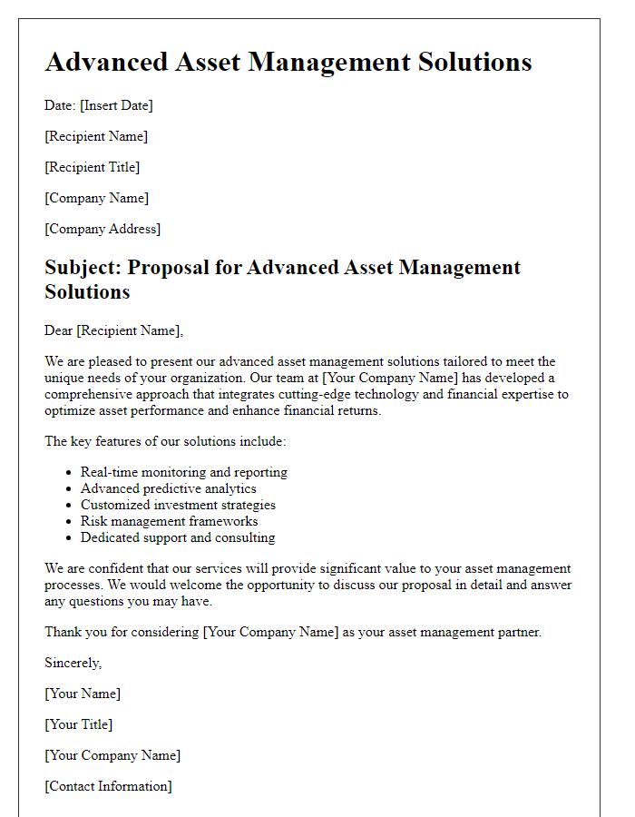 Letter template of advanced asset management solutions.