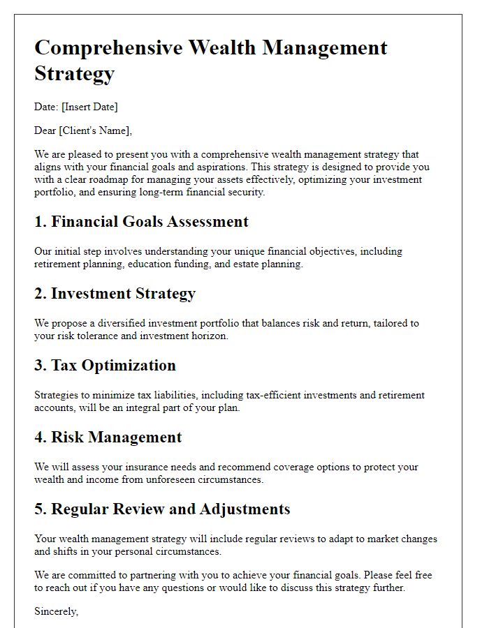 Letter template of comprehensive wealth management strategy.