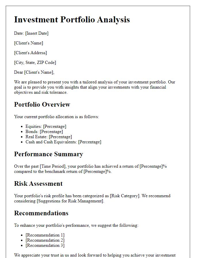 Letter template of tailored investment portfolio analysis.