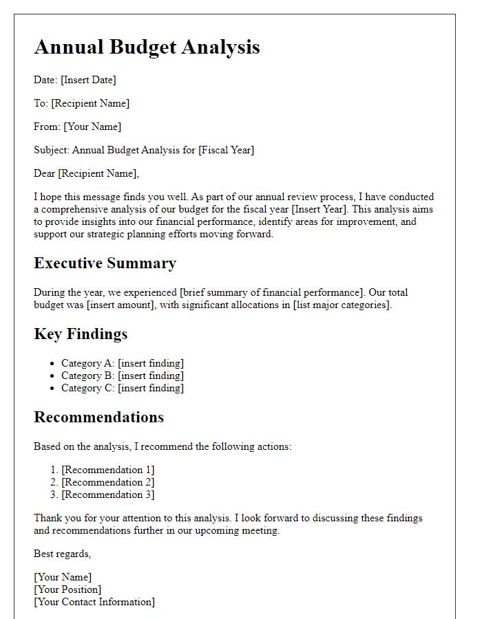 Letter template of annual budget analysis