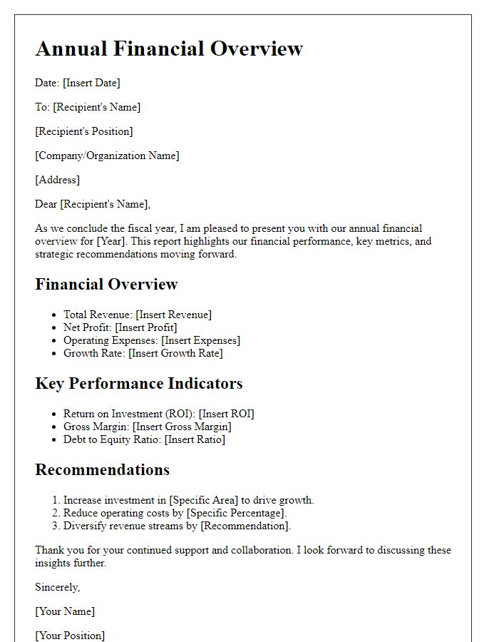 Letter template of annual financial overview and recommendations