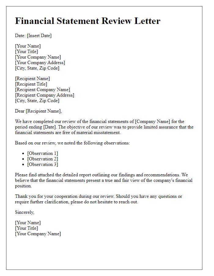 Letter template of financial statement review