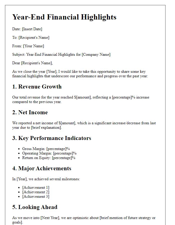 Letter template of year-end financial highlights