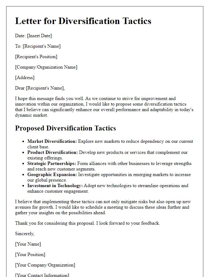 Letter template of diversification tactics for improvement