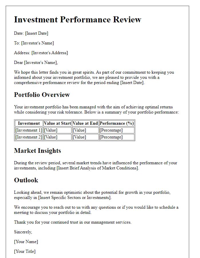 Letter template of investment performance review