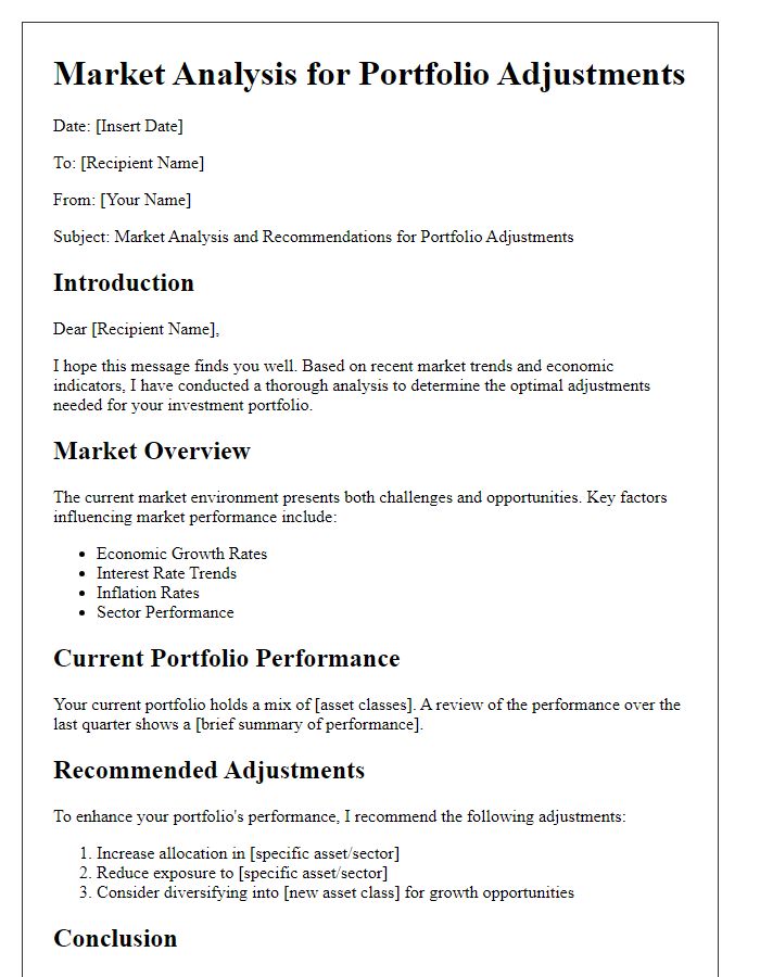 Letter template of market analysis for portfolio adjustments