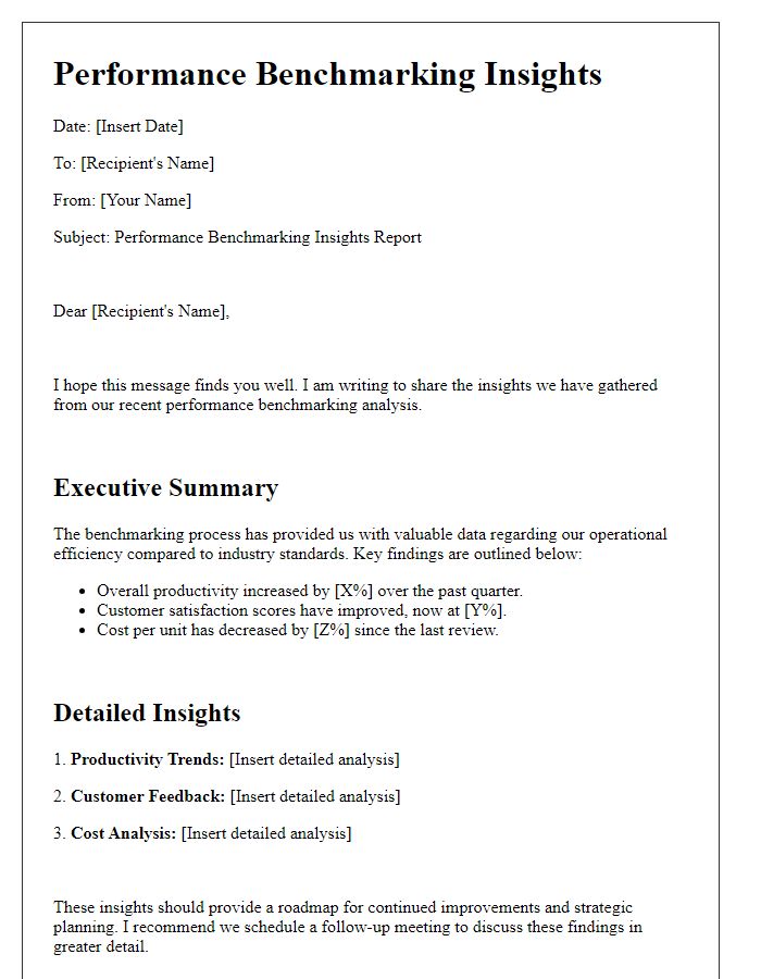 Letter template of performance benchmarking insights