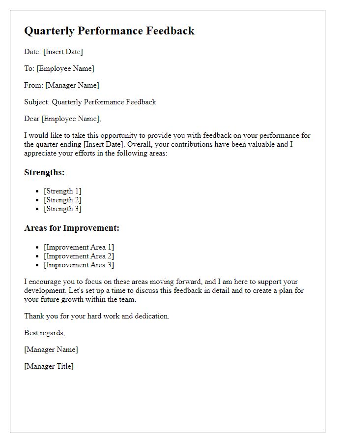 Letter template of quarterly performance feedback