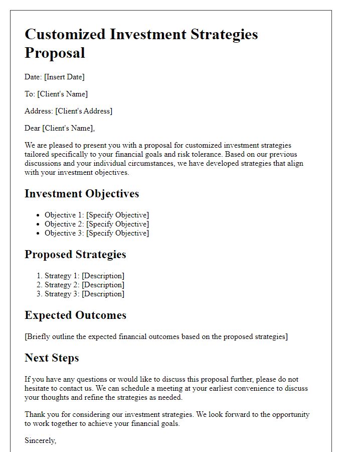 Letter template of customized investment strategies