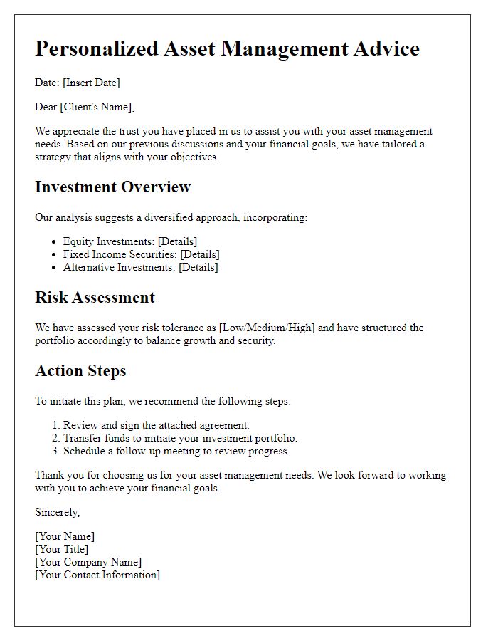 Letter template of individualized asset management advice