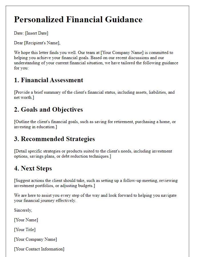 Letter template of tailored financial guidance