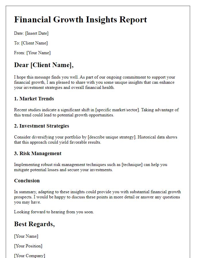 Letter template of unique financial growth insights