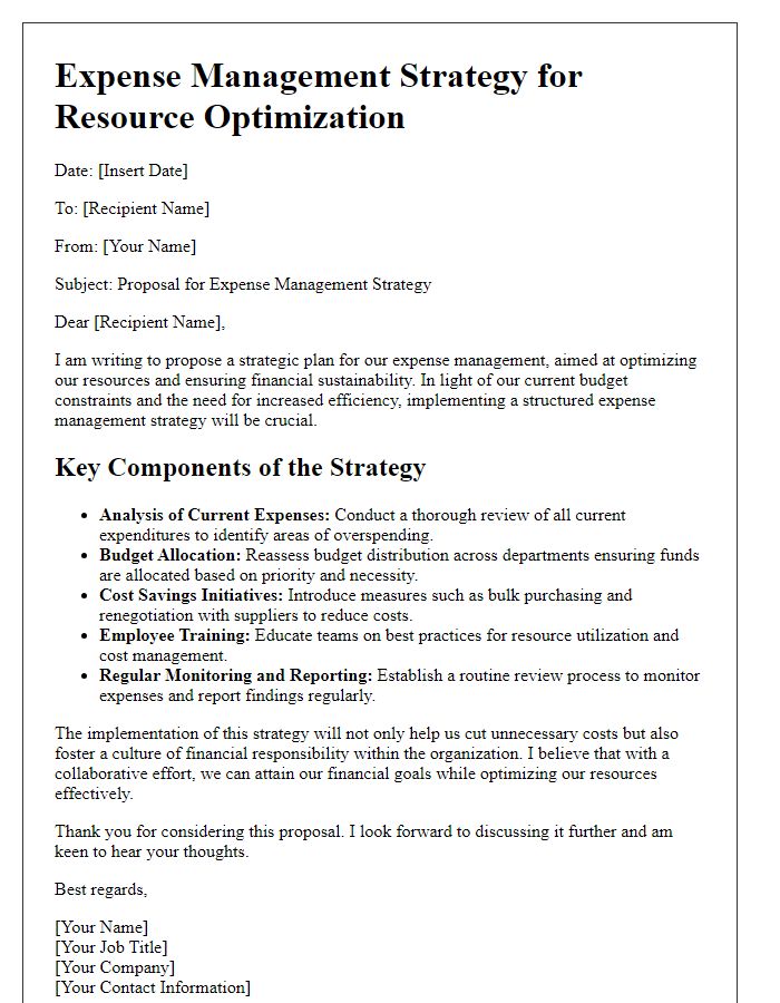 Letter template of expense management strategy for resource optimization