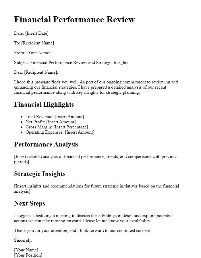 Letter template of financial performance review for strategic insights