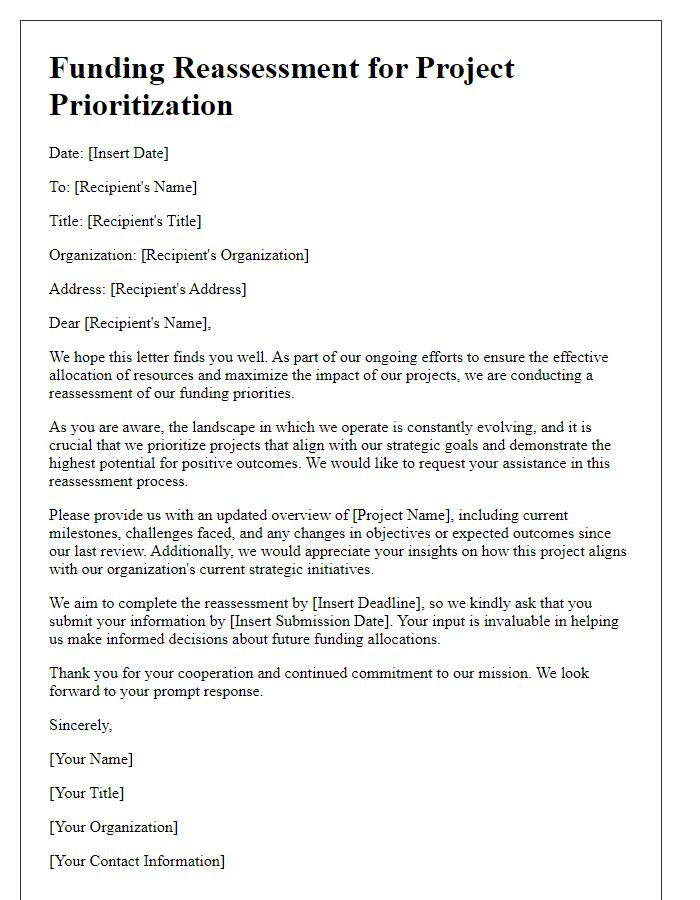 Letter template of funding reassessment for project prioritization