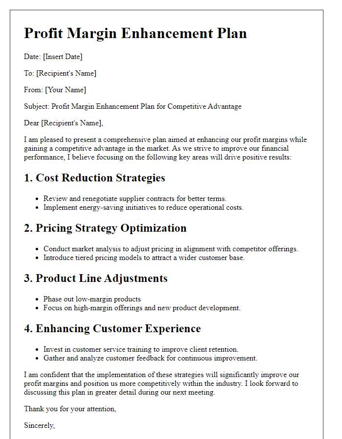 Letter template of profit margin enhancement plan for competitive advantage