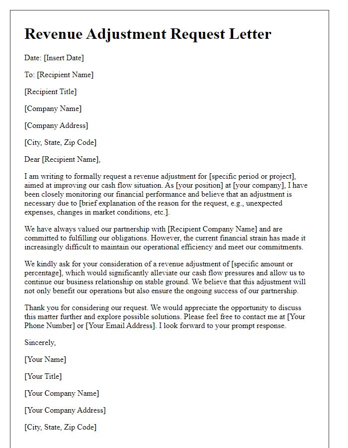 Letter template of revenue adjustment request for improved cash flow