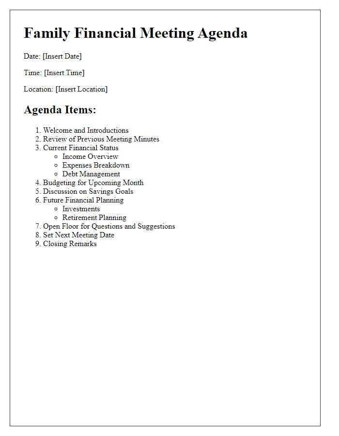 Letter template of family financial meeting agenda