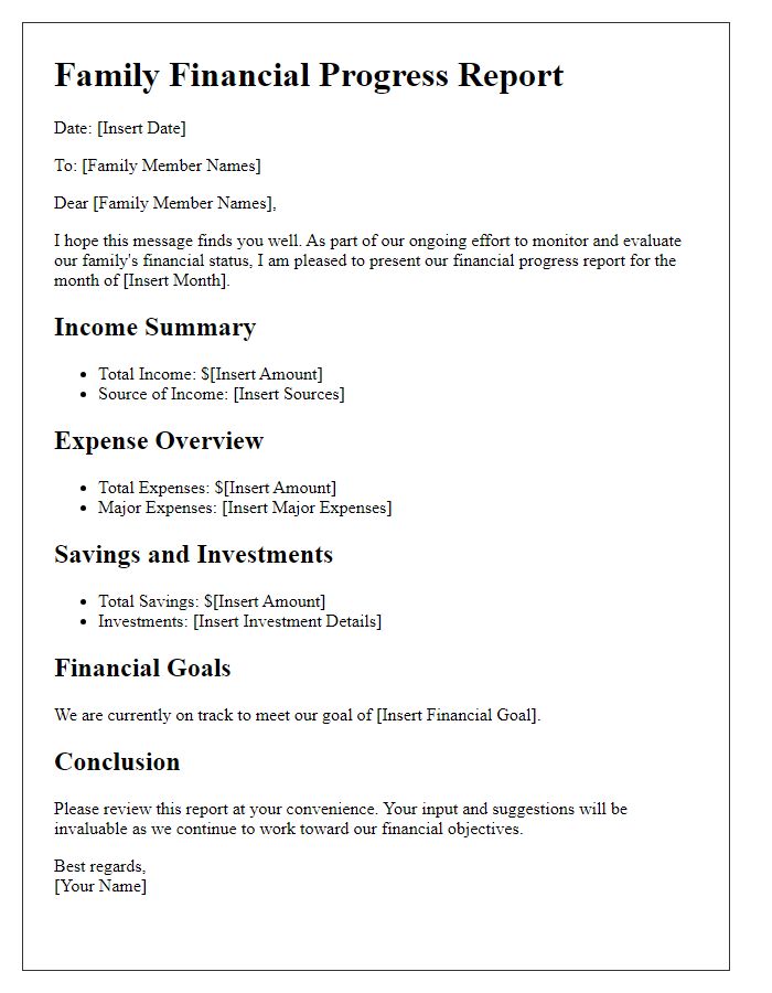 Letter template of family financial progress report