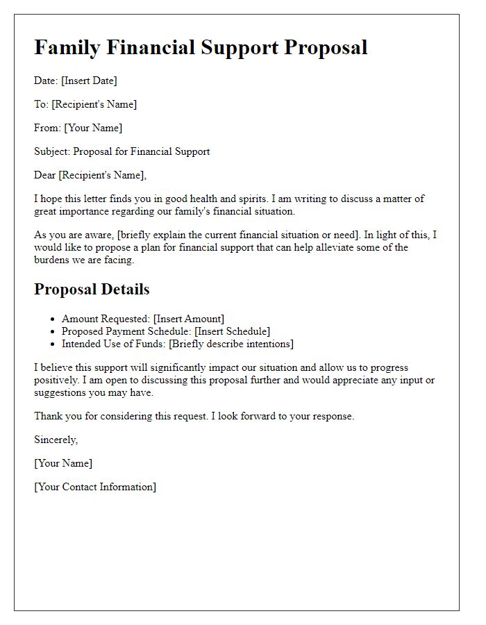 Letter template of family financial support proposals