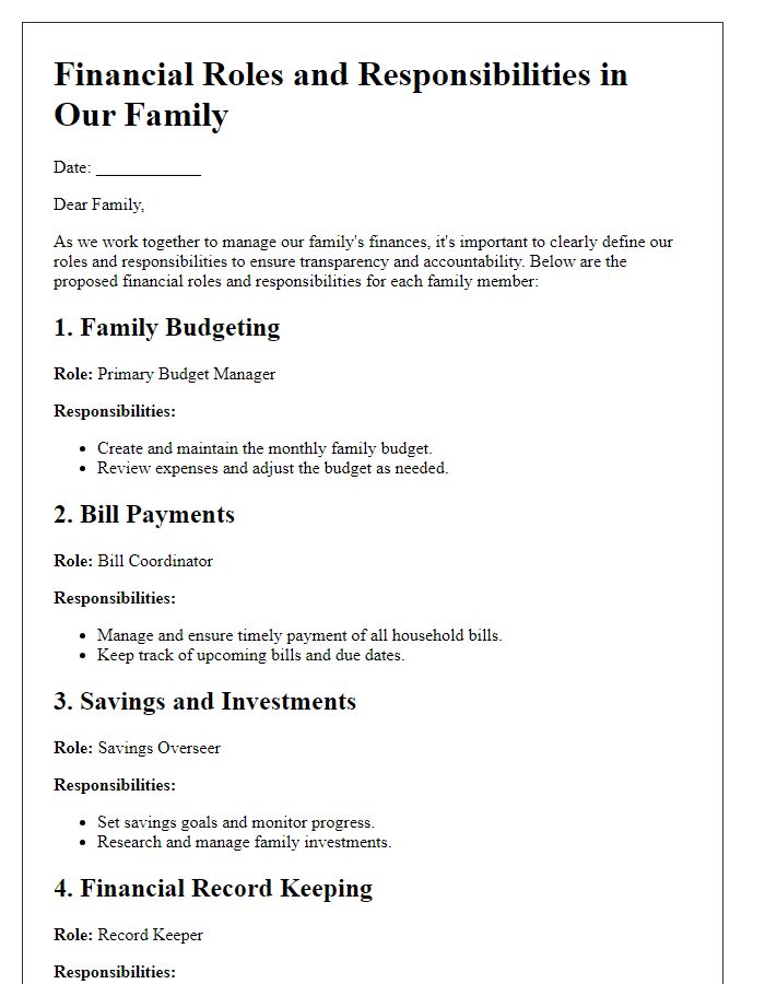 Letter template of financial roles and responsibilities in family