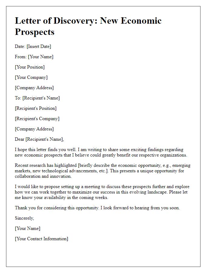 Letter template of discovering new economic prospects