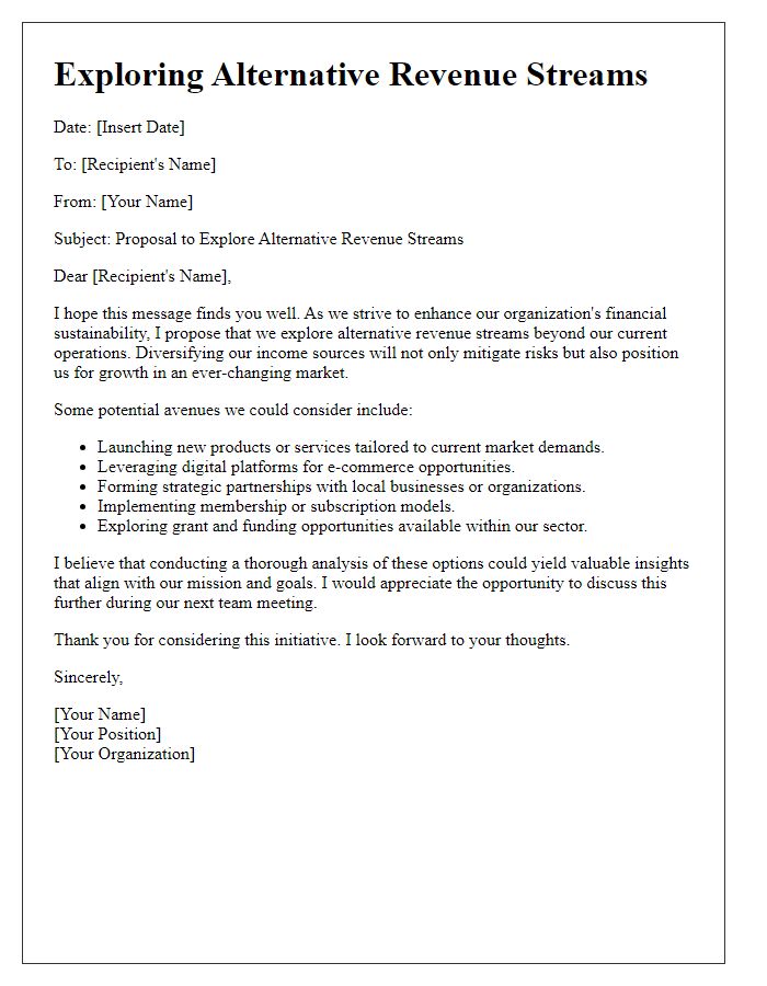 Letter template of exploring alternative revenue streams