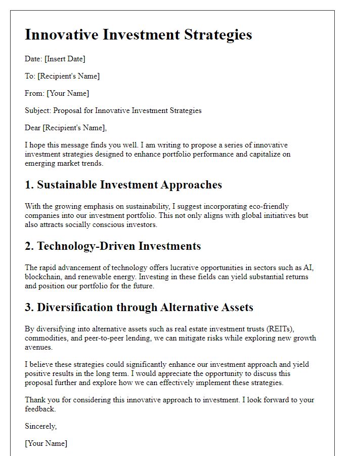 Letter template of innovative investment strategies