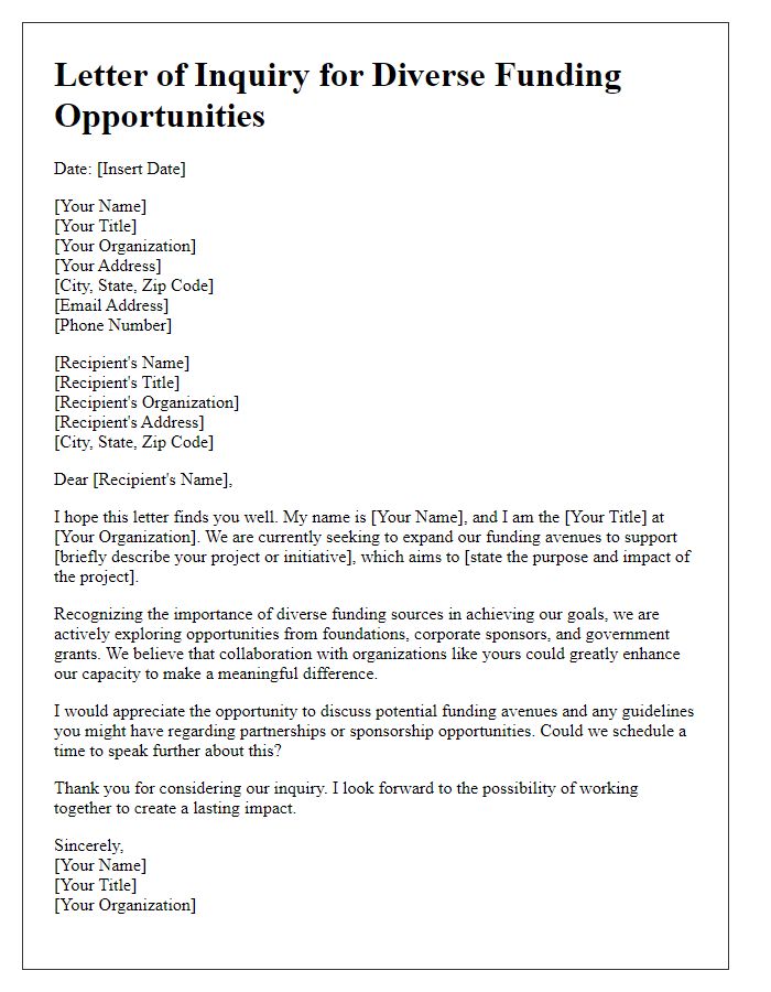 Letter template of pursuing diverse funding avenues