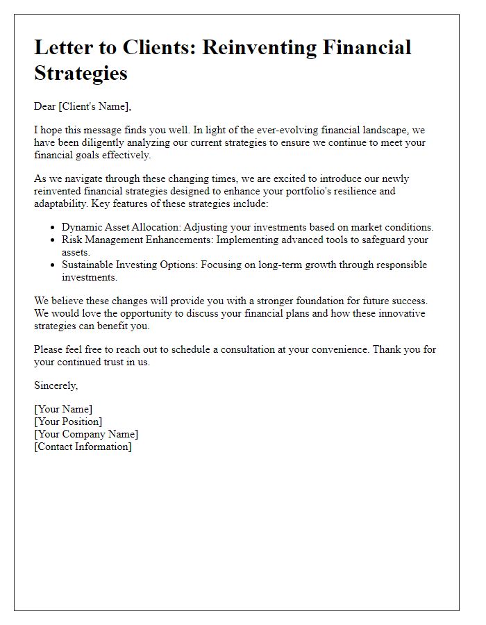 Letter template of reinventing financial strategies