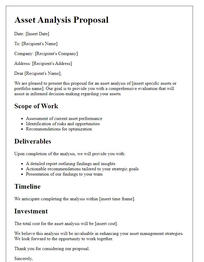 Letter template of asset analysis proposal