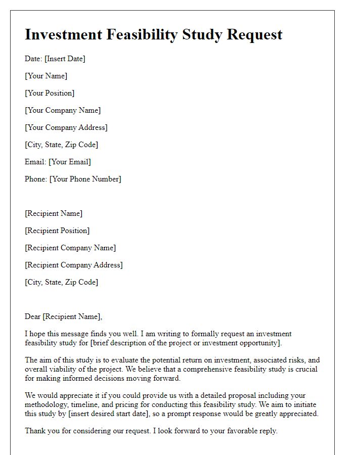 Letter template of investment feasibility study request