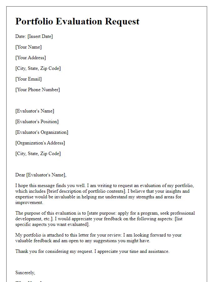 Letter template of portfolio evaluation request