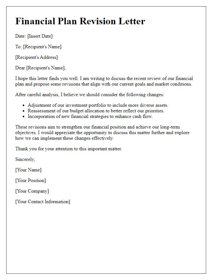 Letter template of financial plan revision