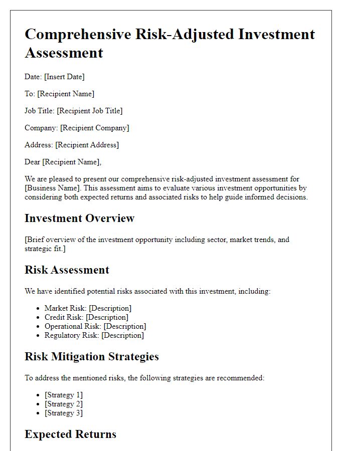 Letter template of comprehensive risk-adjusted investment assessment for businesses