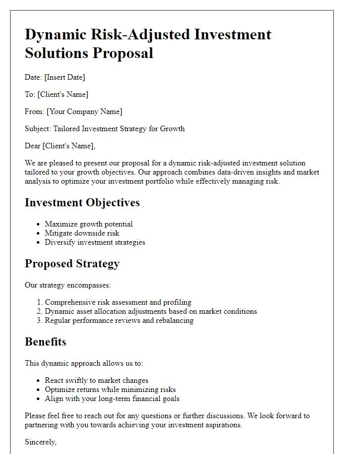 Letter template of dynamic risk-adjusted investment solutions for aiming growth