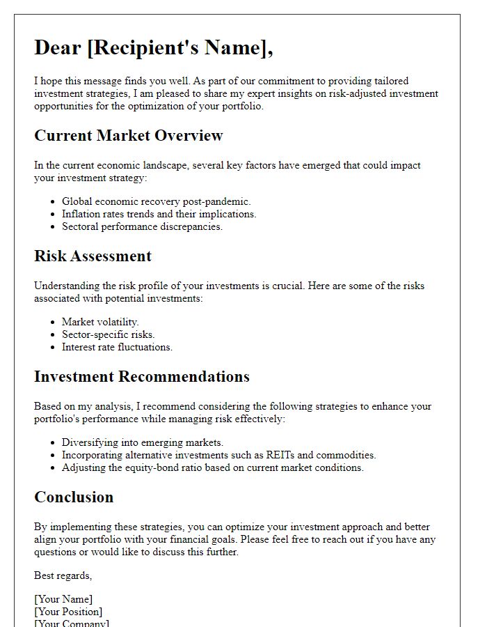 Letter template of expert risk-adjusted investment insights for portfolio optimization