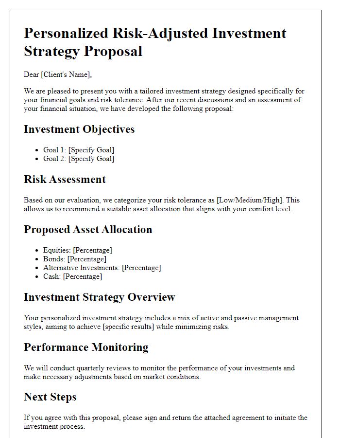 Letter template of personalized risk-adjusted investment strategy proposal