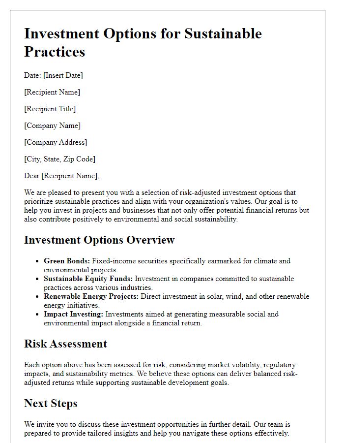 Letter template of risk-adjusted investment options for sustainable practices