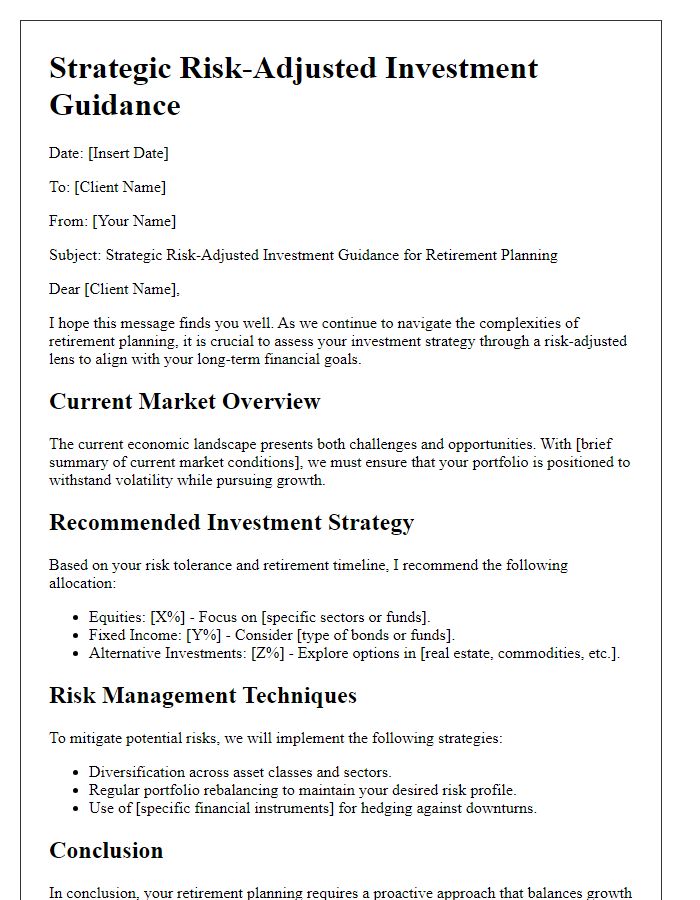 Letter template of strategic risk-adjusted investment guidance for retirement planning