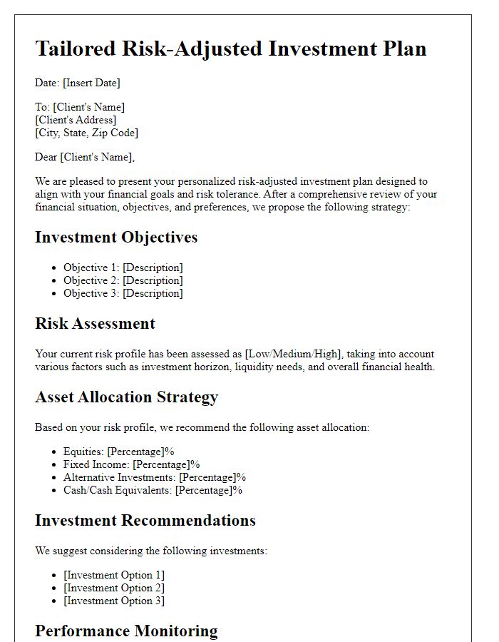 Letter template of tailored risk-adjusted investment plan for high net worth individuals