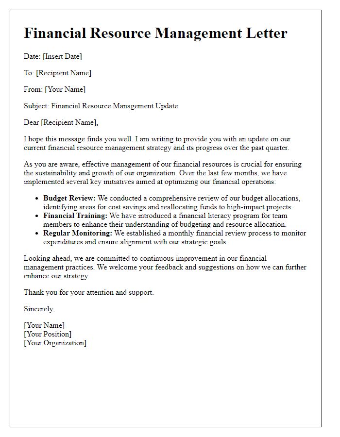 Letter template of financial resource management