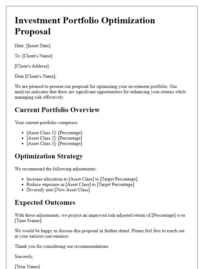 Letter template of investment portfolio optimization