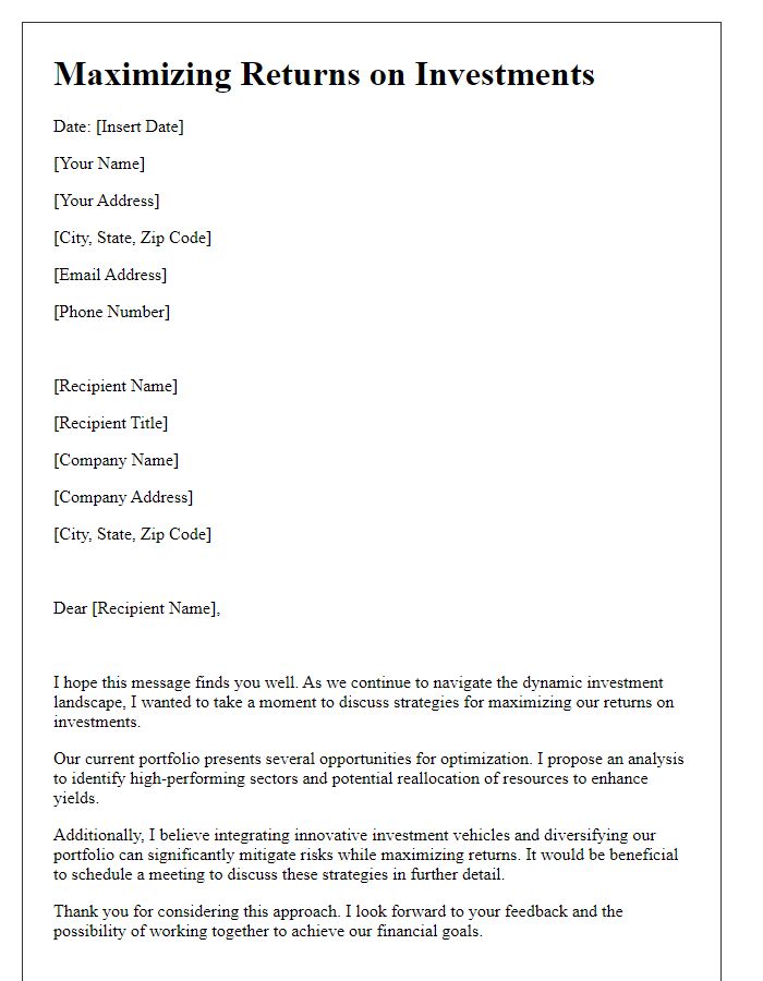 Letter template of maximizing returns on investments