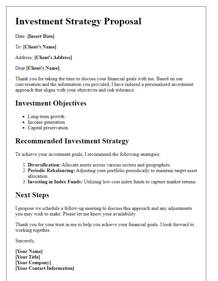 Letter template of personalized investment approaches