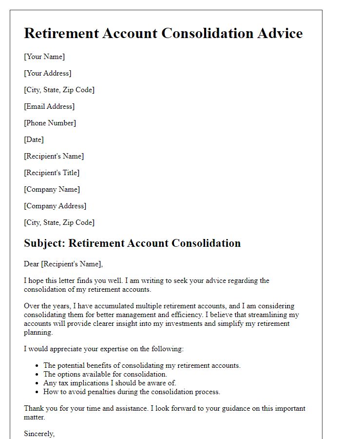 Letter template of retirement account consolidation advice