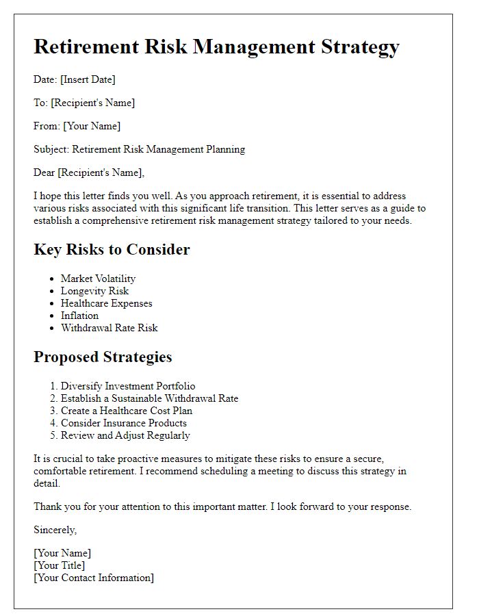 Letter template of retirement risk management