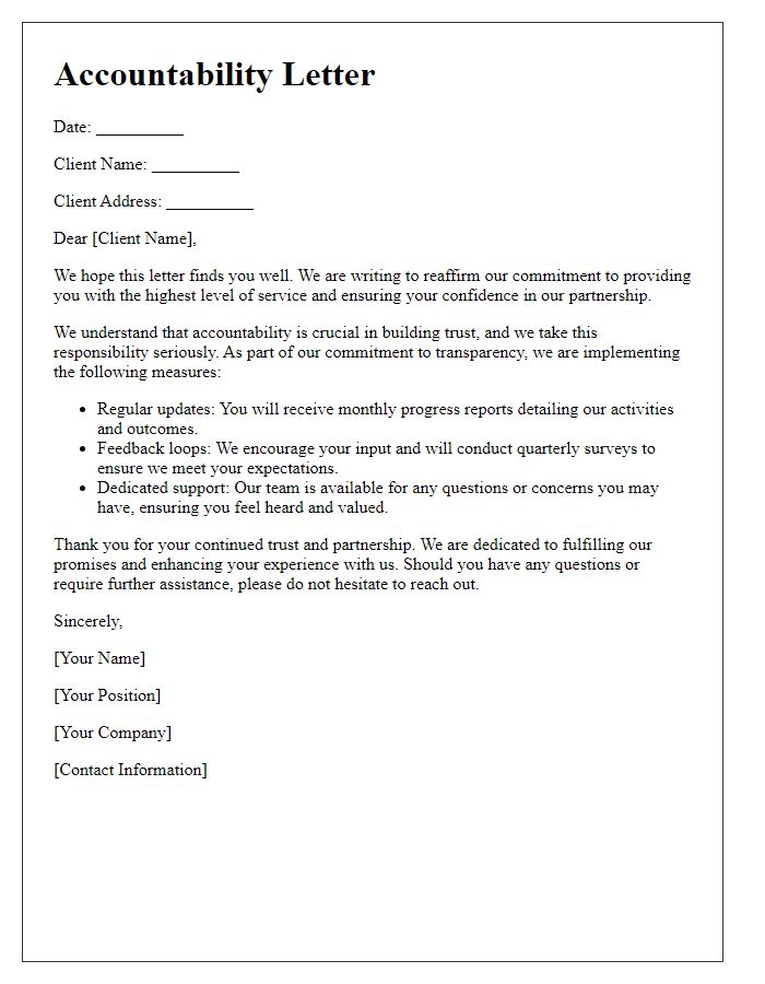 Letter template of Accountability to Strengthen Client Confidence