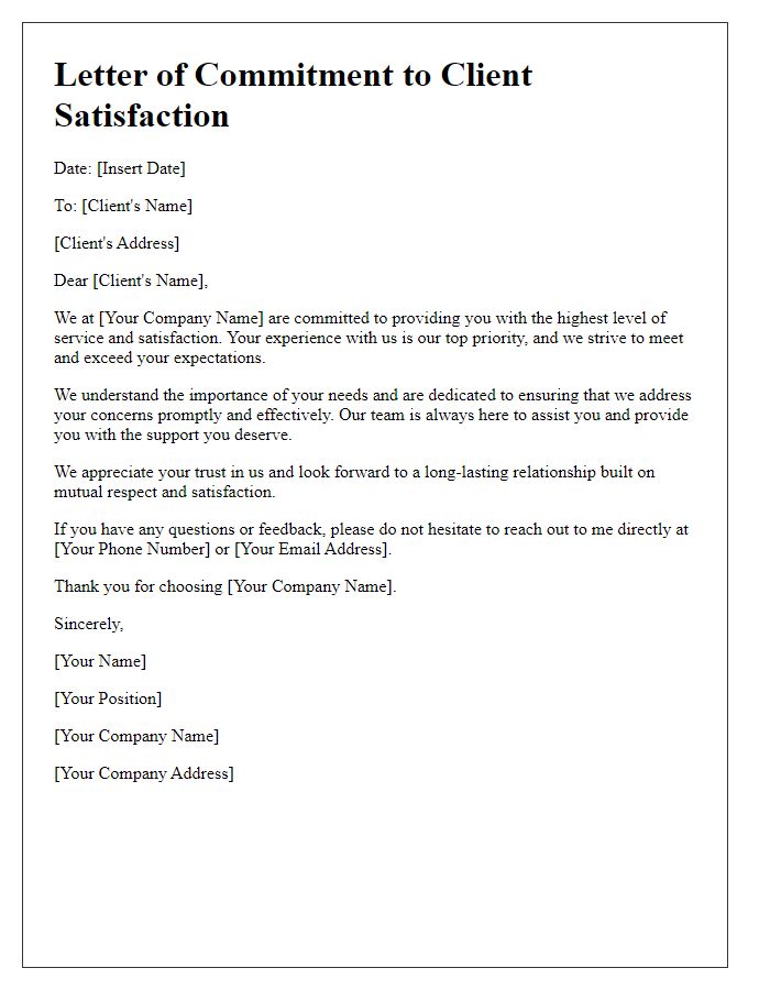 Letter template of Commitment to Client Satisfaction