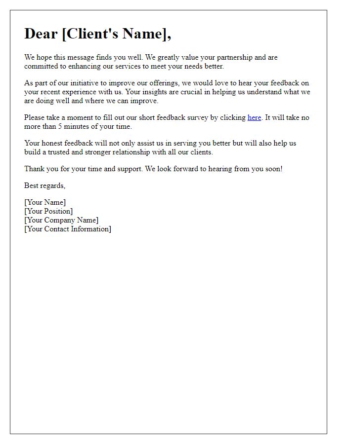 Letter template of Feedback Engagement to Boost Client Trust